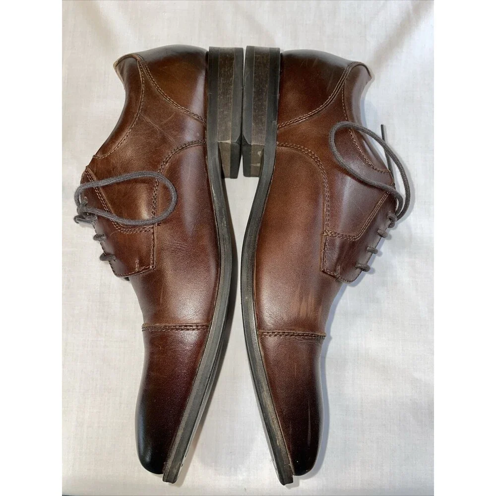 Vionic Captoe Dress Shoes Mens Size 9.5 M Brown Leather Oxfords Block Heels